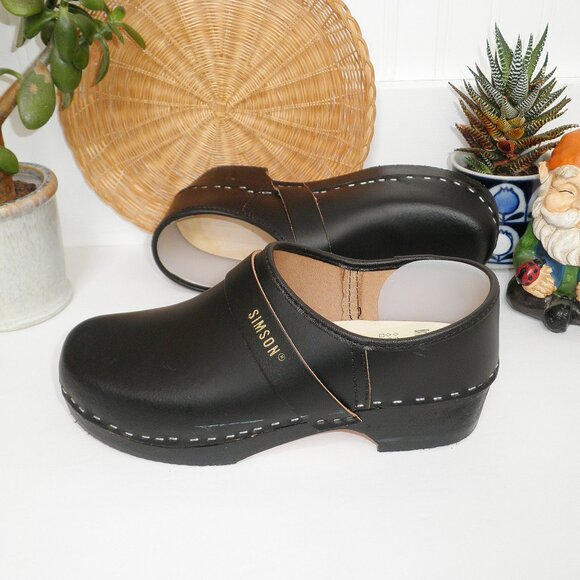 New Black Swedish Style Bohemian Wooden Sole DUTCH Clogs Size EU 40 US 9 Womens - Picture 5 of 15